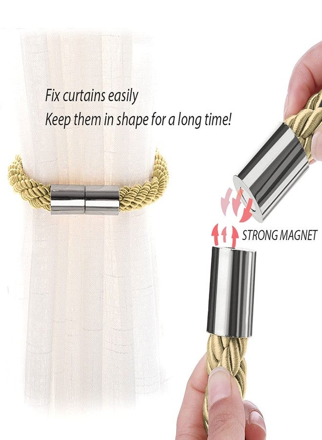 NICEEC 2 Pack Strong Magnetic Curtain Tiebacks Modern Simple Style Drape Tie Backs Convenient Decorative Weave Rope Curtain Holdbacks for Thin or Thick Home & Office Window Draperies (Gold) - Image 4